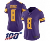 Women's Minnesota Vikings #8 Kirk Cousins Limited Purple Rush Vapor Untouchable 100th Season Football Jersey