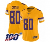 Women's Minnesota Vikings #80 Cris Carter Limited Gold Inverted Legend 100th Season Football Jersey