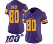 Women's Minnesota Vikings #80 Cris Carter Limited Purple Rush Vapor Untouchable 100th Season Football Jersey