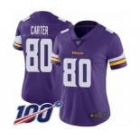 Women's Minnesota Vikings #80 Cris Carter Purple Team Color Vapor Untouchable Limited Player 100th Season Football Jersey