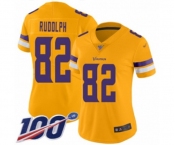 Women's Minnesota Vikings #82 Kyle Rudolph Limited Gold Inverted Legend 100th Season Football Jersey