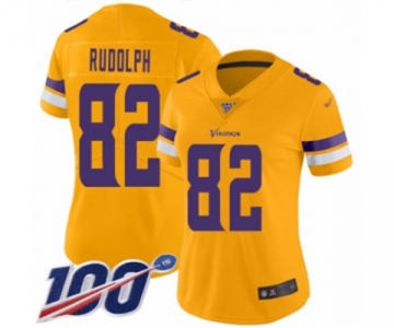 Women's Minnesota Vikings #82 Kyle Rudolph Limited Gold Inverted Legend 100th Season Football Jersey