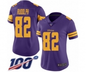 Women's Minnesota Vikings #82 Kyle Rudolph Limited Purple Rush Vapor Untouchable 100th Season Football Jersey