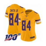 Women's Minnesota Vikings #84 Irv Smith Jr. Limited Gold Inverted Legend 100th Season Football Jersey