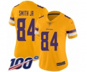 Women's Minnesota Vikings #84 Irv Smith Jr. Limited Gold Inverted Legend 100th Season Football Jersey