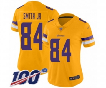 Women's Minnesota Vikings #84 Irv Smith Jr. Limited Gold Inverted Legend 100th Season Football Jersey