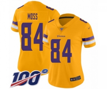 Women's Minnesota Vikings #84 Randy Moss Limited Gold Inverted Legend 100th Season Football Jersey