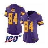 Women's Minnesota Vikings #84 Randy Moss Limited Purple Rush Vapor Untouchable 100th Season Football Jersey