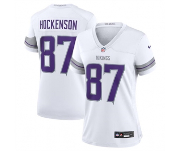 Women's Minnesota Vikings #87 T.J. Hockenson White Winter Warrior Limited Football Stitched Jersey