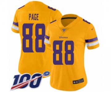 Women's Minnesota Vikings #88 Alan Page Limited Gold Inverted Legend 100th Season Football Jersey