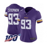 Women's Minnesota Vikings #93 Shamar Stephen Purple Team Color Vapor Untouchable Limited Player 100th Season Football Jersey