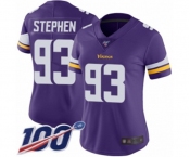 Women's Minnesota Vikings #93 Shamar Stephen Purple Team Color Vapor Untouchable Limited Player 100th Season Football Jersey