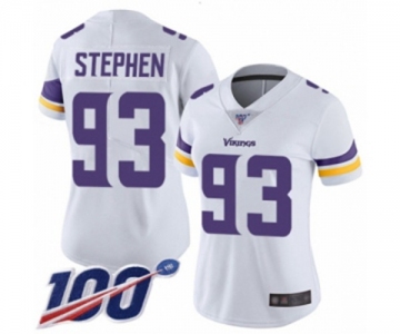 Women's Minnesota Vikings #93 Shamar Stephen White Vapor Untouchable Limited Player 100th Season Football Jersey