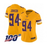 Women's Minnesota Vikings #94 Jaleel Johnson Limited Gold Inverted Legend 100th Season Football Jersey