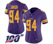 Women's Minnesota Vikings #94 Jaleel Johnson Limited Purple Rush Vapor Untouchable 100th Season Football Jersey