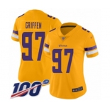 Women's Minnesota Vikings #97 Everson Griffen Limited Gold Inverted Legend 100th Season Football Jersey