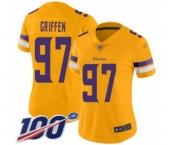 Women's Minnesota Vikings #97 Everson Griffen Limited Gold Inverted Legend 100th Season Football Jersey