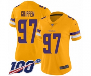 Women's Minnesota Vikings #97 Everson Griffen Limited Gold Inverted Legend 100th Season Football Jersey