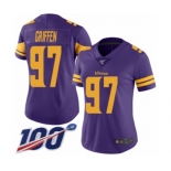 Women's Minnesota Vikings #97 Everson Griffen Limited Purple Rush Vapor Untouchable 100th Season Football Jersey