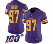 Women's Minnesota Vikings #97 Everson Griffen Limited Purple Rush Vapor Untouchable 100th Season Football Jersey