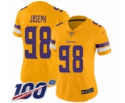 Women's Minnesota Vikings #98 Linval Joseph Limited Gold Inverted Legend 100th Season Football Jersey