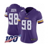 Women's Minnesota Vikings #98 Linval Joseph Purple Team Color Vapor Untouchable Limited Player 100th Season Football Jersey