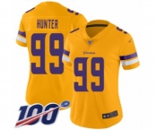 Women's Minnesota Vikings #99 Danielle Hunter Limited Gold Inverted Legend 100th Season Football Jersey