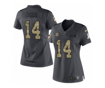 Women's Nike Minnesota Vikings #14 Stefon Diggs Limited Black 2016 Salute to Service NFL Jersey