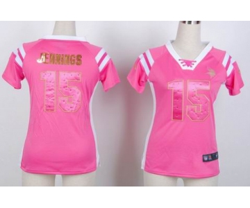 nike women jerseys minnesota vikings #15 greg jennings pink [fashion Rhinestone sequins]