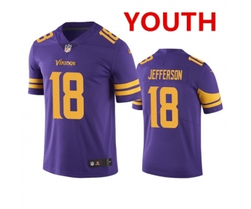 Youth Minnesota Vikings #18 Justin Jefferson Purple Color Rush Limited Stitched Jersey