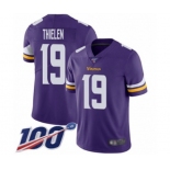 Youth Minnesota Vikings #19 Adam Thielen Purple Team Color Vapor Untouchable Limited Player 100th Season Football Jersey