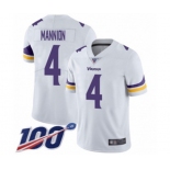 Youth Minnesota Vikings #4 Sean Mannion White Vapor Untouchable Limited Player 100th Season Football Jersey