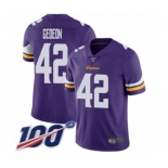 Youth Minnesota Vikings #42 Ben Gedeon Purple Team Color Vapor Untouchable Limited Player 100th Season Football Jersey