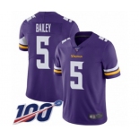 Youth Minnesota Vikings #5 Dan Bailey Purple Team Color Vapor Untouchable Limited Player 100th Season Football Jersey