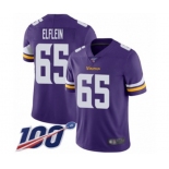 Youth Minnesota Vikings #65 Pat Elflein Purple Team Color Vapor Untouchable Limited Player 100th Season Football Jersey