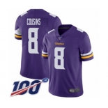 Youth Minnesota Vikings #8 Kirk Cousins Purple Team Color Vapor Untouchable Limited Player 100th Season Football Jersey