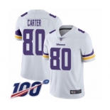 Youth Minnesota Vikings #80 Cris Carter White Vapor Untouchable Limited Player 100th Season Football Jersey