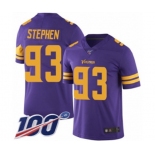 Youth Minnesota Vikings #93 Shamar Stephen Limited Purple Rush Vapor Untouchable 100th Season Football Jersey