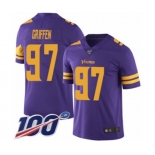 Youth Minnesota Vikings #97 Everson Griffen Limited Purple Rush Vapor Untouchable 100th Season Football Jersey