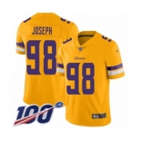 Youth Minnesota Vikings #98 Linval Joseph Limited Gold Inverted Legend 100th Season Football Jersey