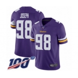 Youth Minnesota Vikings #98 Linval Joseph Purple Team Color Vapor Untouchable Limited Player 100th Season Football Jersey