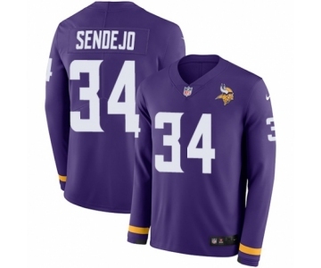 Youth Nike Minnesota Vikings #34 Andrew Sendejo Limited Purple Therma Long Sleeve NFL Jersey