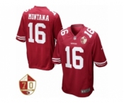 Men San Francisco 49ers #16 Joe Montana Nike Scarlet 70th Anniversary Patch Retired Game Jersey