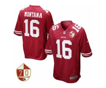 Men San Francisco 49ers #16 Joe Montana Nike Scarlet 70th Anniversary Patch Retired Game Jersey