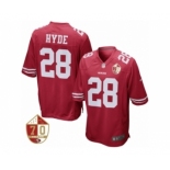 Men San Francisco 49ers #28 Carlos Hyde Nike Scarlet 70th Anniversary Patch Game Jersey