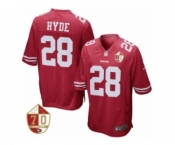 Men San Francisco 49ers #28 Carlos Hyde Nike Scarlet 70th Anniversary Patch Game Jersey