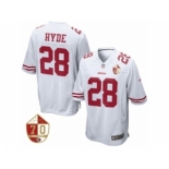 Men San Francisco 49ers #28 Carlos Hyde Nike White 70th Anniversary Patch Game Jersey