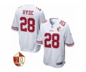 Men San Francisco 49ers #28 Carlos Hyde Nike White 70th Anniversary Patch Game Jersey