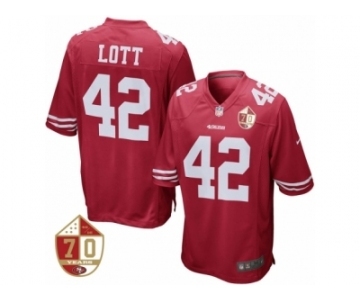 Men San Francisco 49ers #42 Ronnie Lott Nike Scarlet 70th Anniversary Patch Retired Game Jersey