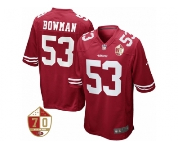 Men San Francisco 49ers #53 NaVorro Bowman Scarlet 70th Anniversary Patch Game Jersey